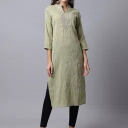 Rajnandini Women Green Ethnic Motifs Embroidered Thread Work Kurta-image-63