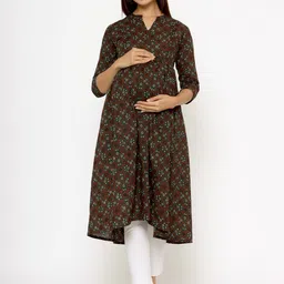 CRAFIQA Ethnic Motifs Printed Maternity & Nursing Cotton Kurta-image-31