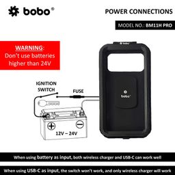 BOBO BM11H PRO with Vibration Controller, Fully Waterproof Bike/Motorcycle/Scooter Mobile Phone Holder Mount with Fast 15W Wireless & USB-C I/O Charger, Ideal for Maps and GPS Navigation (Black) image 4