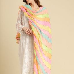 Dupatta Bazaar Women Yellow & Pink Printed Dupatta with Gotta Patti-image-23