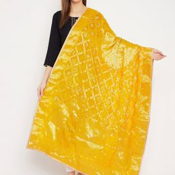 Clora Creation Yellow & Off White Woven Design Dupatta with Gotta Patti-image-4