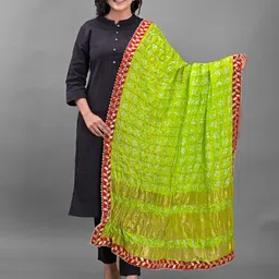 Apratim Green & Red Printed Art Silk Bandhani Dupatta with Gotta Patti-20
