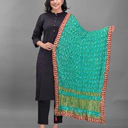 Apratim Sea Green & Red Dyed Art Silk Bandhani Dupatta with Gotta Patti-picture-13