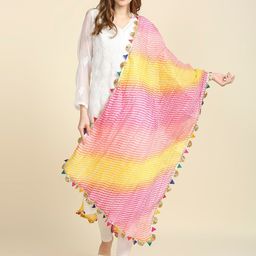 Dupatta Bazaar Pink & Yellow Printed Tie and Dye Dupatta-image-32