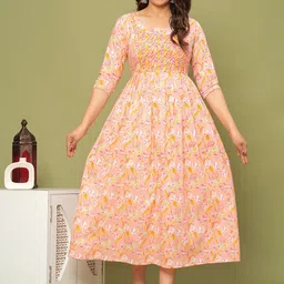 NITVAN Ethnic Motifs Printed Gotta Patti Maternity Anarkali Cotton Kurta-picture-52