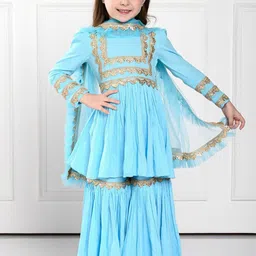 THE PONY & PEONY CO. Girls Gotta Patti Anarkali Kurta With Sharara & Dupatta-picture-27