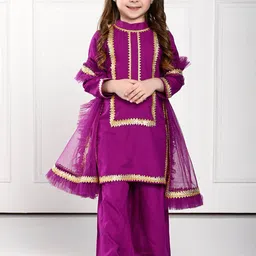 THE PONY & PEONY CO. Girls Gotta Patti Straight Kurta With Palazzos & Dupatta-image-23