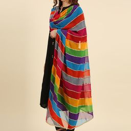 Dupatta Bazaar Red & Yellow Striped Dupatta with Gotta Patti image 4