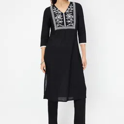 max Floral Yoke Design Thread Work Pure Cotton Straight Kurta With Trouser-8
