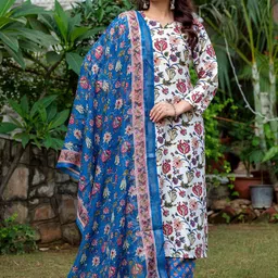 ARADHNA Women Floral Printed Regular Kurta with Trousers & With Dupatta-15