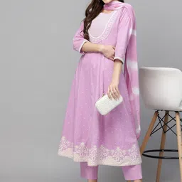 Stylum Printed Thread Work Pure Cotton Anarkali Kurta with Trousers & Dupatta-picture-0