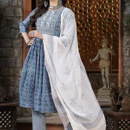 Stylum Women Printed Regular Thread Work Pure Cotton Kurta with Trousers & With Dupatta-29