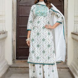 KALINI Women Floral Printed Regular Sequinned Kurta with Sharara & With Dupatta-40