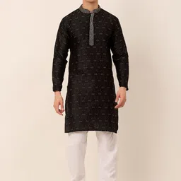 Jompers Men Black Micro Ditsy Printed Kurta with Churidar-image-1