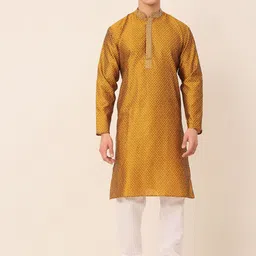 Jompers Men Mustard Yellow Empire Thread Work Kurta With Pyjamas-picture-51
