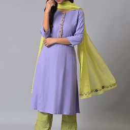 W Round Neck Straight Regular Kurta With Trousers & Dupatta-picture-9