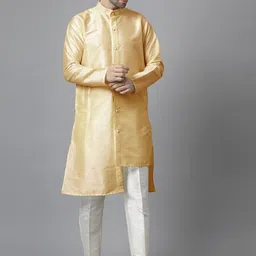 Utsav Fashion Men Tiered Raw Silk Kurta with Trousers-12