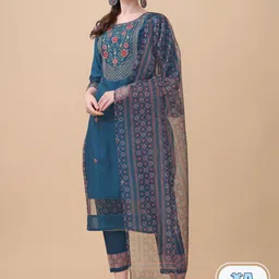KALINI Ethnic Motifs Embroidered Thread Work Kurta & Trousers With Dupatta-picture-53