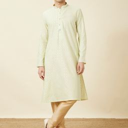 Manyavar Striped Woven Design Pure Cotton Kurta With Pyjamas-image-42