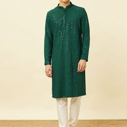 Manyavar Floral Embroidered Regular Sequinned Kurta With Pyjamas-image-51
