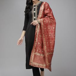 Indo Era Women Black Yoke Design Regular Sequinned Kurta with Trousers & Dupatta-image-71