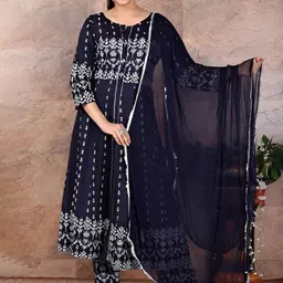 BAESD Ethnic Motifs Printed A-Line Kurti With Trouser & Dupatta image 1