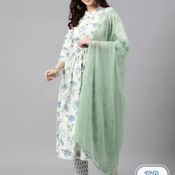 SAABHI Floral Printed Mandarin Collar Gotta Patti A-Line Kurta With Trousers & Dupatta-picture-15