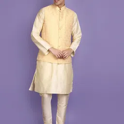 V-Mart Mandarin Collar Jacquard Weave Straight Kurta With Churidar & Nehru jacket-picture-50