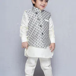 Aj DEZInES Boys Mandarin Collar Silk Cotton Kurta with Pyjamas & Nehru Jacket-picture-30