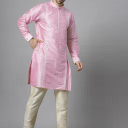 Utsav Fashion Men Embroidered High Slit Sequinned Kurta with Trousers-picture-34
