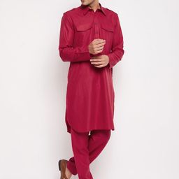 VASTRAMAY Shirt Collar Regular Kurta With Pyjamas Set-picture-46