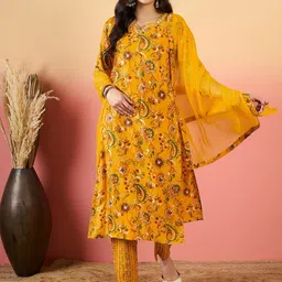 KALINI Women Paisley Printed Regular Thread Work Kurta with Trousers & With Dupatta-picture-27