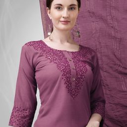 ARADHNA Floral Yoke Design Regular Sequinned Straight Kurta With Trousers & Dupatta image 2