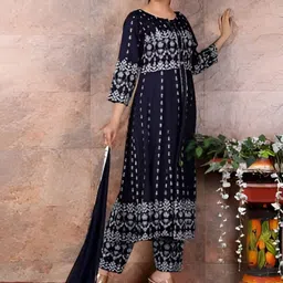 Subh LAXMI Ethnic Motifs Embroidered Regular Thread Work Kurta with Trousers & Dupatta image 3