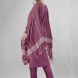 ARADHNA Floral Yoke Design Regular Sequinned Straight Kurta With Trousers & Dupatta image 4