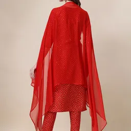 Berrylicious Women Red Ethnic Motifs Printed Regular Kurta with Trousers & With Dupatta image 5