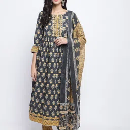 KALINI Floral Printed Regular Pure Cotton Kurta with Trousers & With Dupatta-picture-4