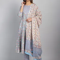 Rajnandini Women Floral Printed Regular Phulkari Pure Cotton Kurta with Trousers & With Dupatta-picture-15
