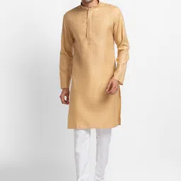 SARVAMOHAN Men Camel Brown Striped Kurta with Churidar-image-71