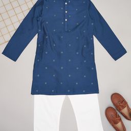indus route by Pantaloons Boys Ethnic Motifs Mandarin Collar Straight Kurta With Pajmas-21
