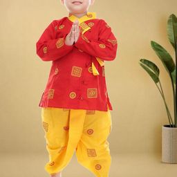 BAESD Boys Ethnic Motifs Printed Angrakha Pure Cotton Kurta with Dhoti Pants-20