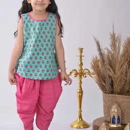 Sangria Girls Printed Pure Cotton Kurti With Dhoti Pants-25