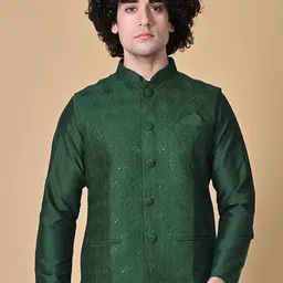 MAAHI FABS Mandarin Collar Straight Kurta With Churidar & Nehru Jacket-picture-11