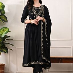 Bunai Dhaga Floral Embroidered Thread Work Anarkali Kurta with Palazzos & Dupatta-21