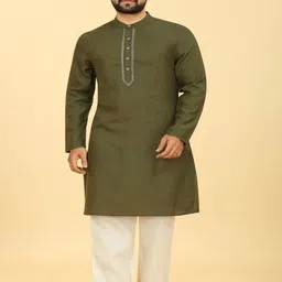 Odd By Poshaak Thread Work Band Collar Pure Cotton Straight Kurta With Pyjama-image-56
