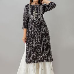 IRIDAA JAIPUR Women Black Bandhani Printed Gotta Patti Pure Cotton Kurta with Sharara-18