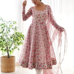 Wedani Floral Printed Georgette Gotta Patti Kurta With Harem Pants & Dupatta-picture-33