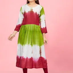 Aarika Girls Tie & Dye Dyed Pure Cotton Pleated A-Line Kurta With Leggings-image-31