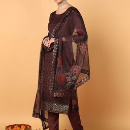 AHIKA Ethnic Motifs Embroidered Sequinned Organza Kurta with Trousers & Dupatta-picture-9