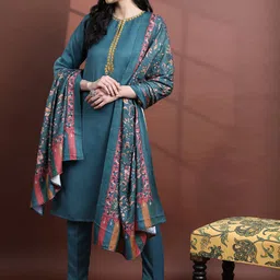 Vishudh Women Faux Pashmina Kurta with Trousers & Dupatta-image-80